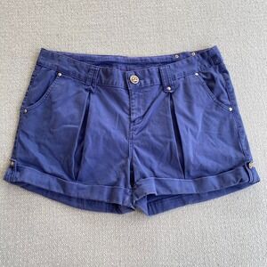 Red by Marc Ecko Shorts Women 32 Blue Pleated Cuffed Twill Cotton Blend Casual‎